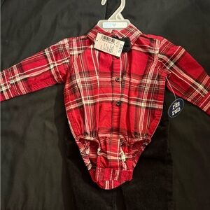 The Children’s Place Baby Plaid Bodysuit & Corduroy Pants Set | 0–3M | NWT
